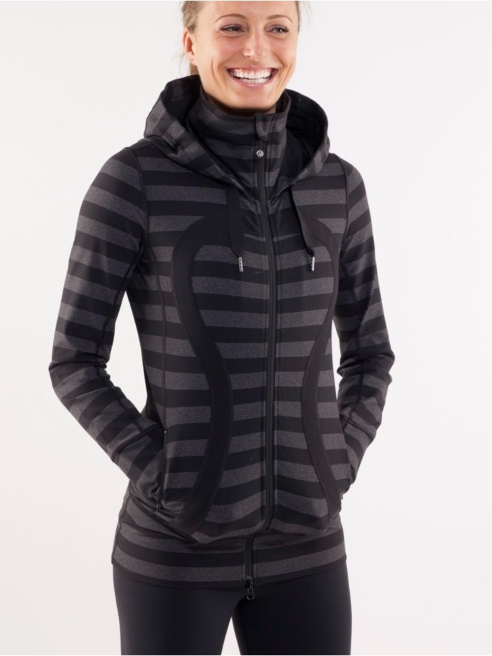 Lululemon Stride Jacket, Black Black Micro Macro Stripe, 8